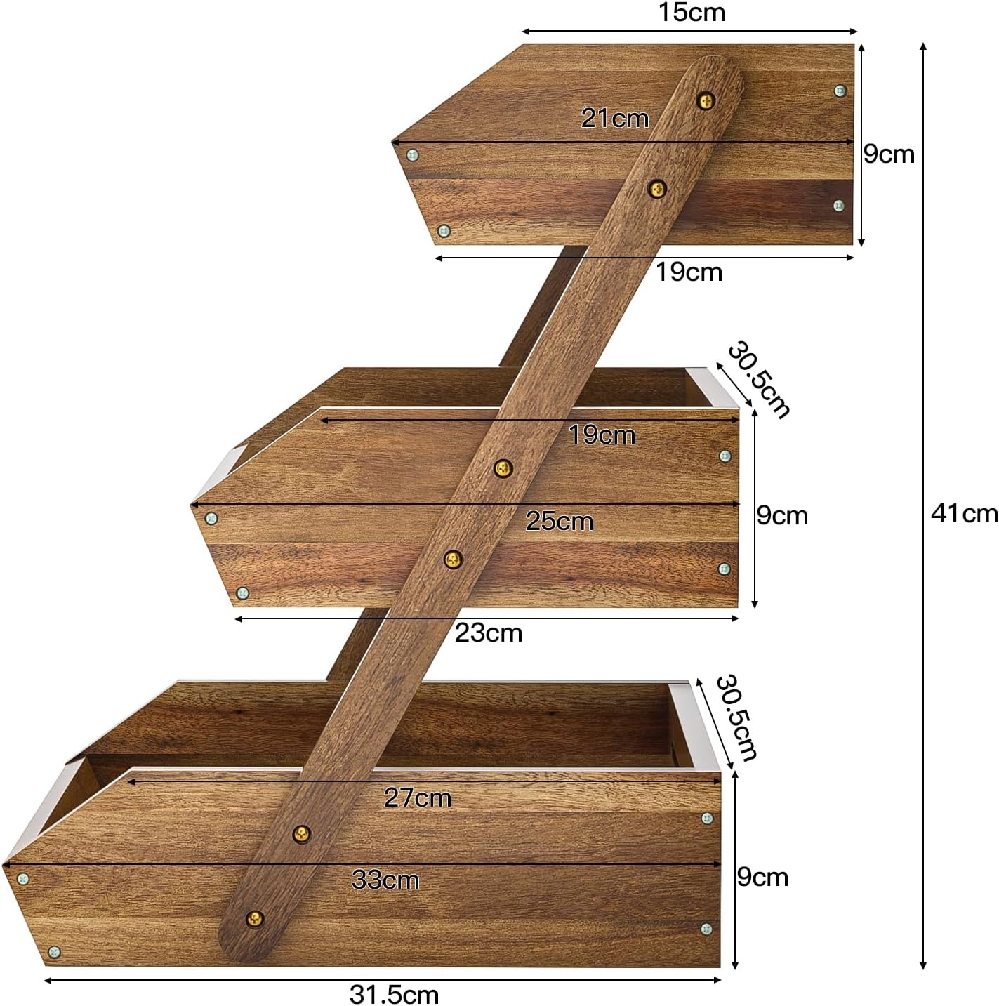 Acacia Wood Fruit Basket, 3 Tier Fruit Stand Bowl Holder Bread Vegetable Storage Rack for Kitchen Countertop