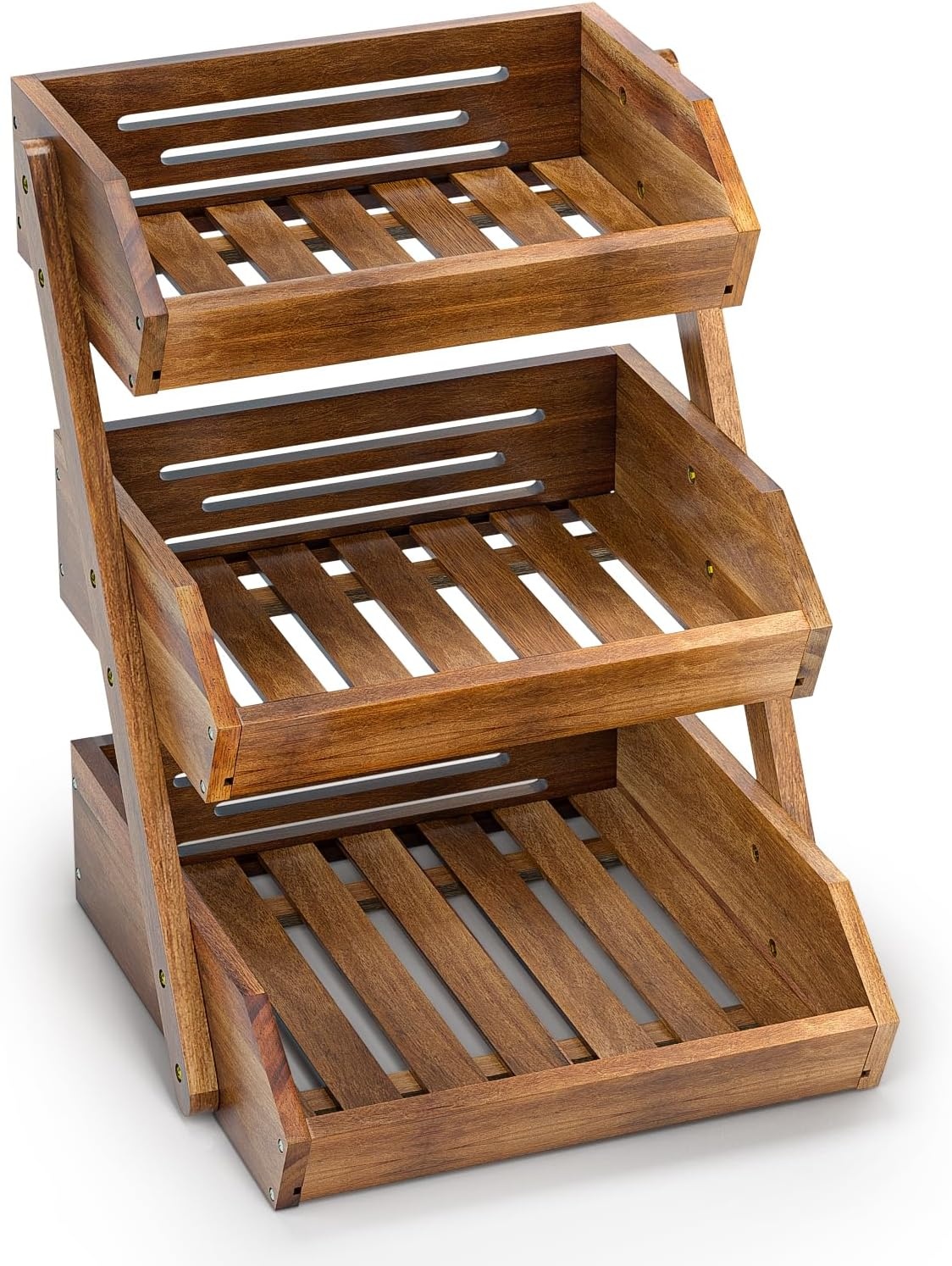 Acacia Wood Fruit Basket, 3 Tier Fruit Stand Bowl Holder Bread Vegetable Storage Rack for Kitchen Countertop