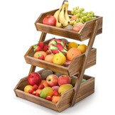 Acacia Wood Fruit Basket, 3 Tier Fruit Stand Bowl Holder Bread Vegetable Storage Rack for Kitchen Countertop