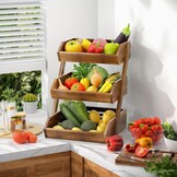 Acacia Wood Fruit Basket, 3 Tier Fruit Stand Bowl Holder Bread Vegetable Storage Rack for Kitchen Countertop
