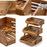 Acacia Wood Fruit Basket, 3 Tier Fruit Stand Bowl Holder Bread Vegetable Storage Rack for Kitchen Countertop