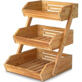 Acacia Wood Fruit Basket, 3 Tier Fruit Stand Bowl Holder Bread Vegetable Storage Rack for Kitchen Countertop