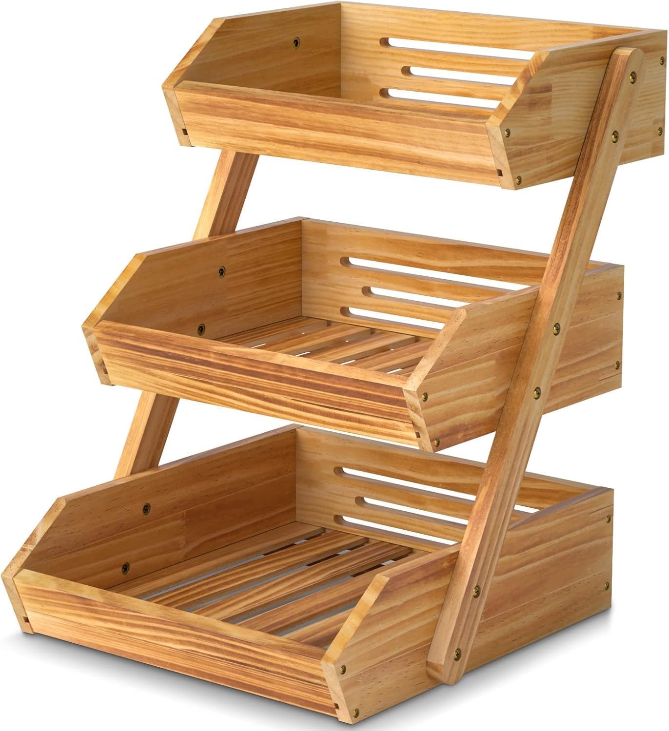 Acacia Wood Fruit Basket, 3 Tier Fruit Stand Bowl Holder Bread Vegetable Storage Rack for Kitchen Countertop