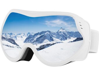 Skibril OTG UV Bescherming Anti Mist helmcompatibele Ski Goggles,Wit/Zilver (VLT18%)