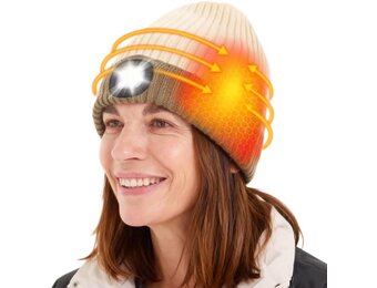 WOOMER Verwarmde beanie met oplaadbare accu, 7,4 V Li-polymeer-accu, houdt tot 3-7 uur, elektrische verwarmde muts voor dames en heren, warmtemuts