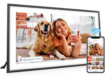QCREA 15,6 Inch Digitale Fotolijst - 32GB - Full HD Touchscreen - Zwart en Wit