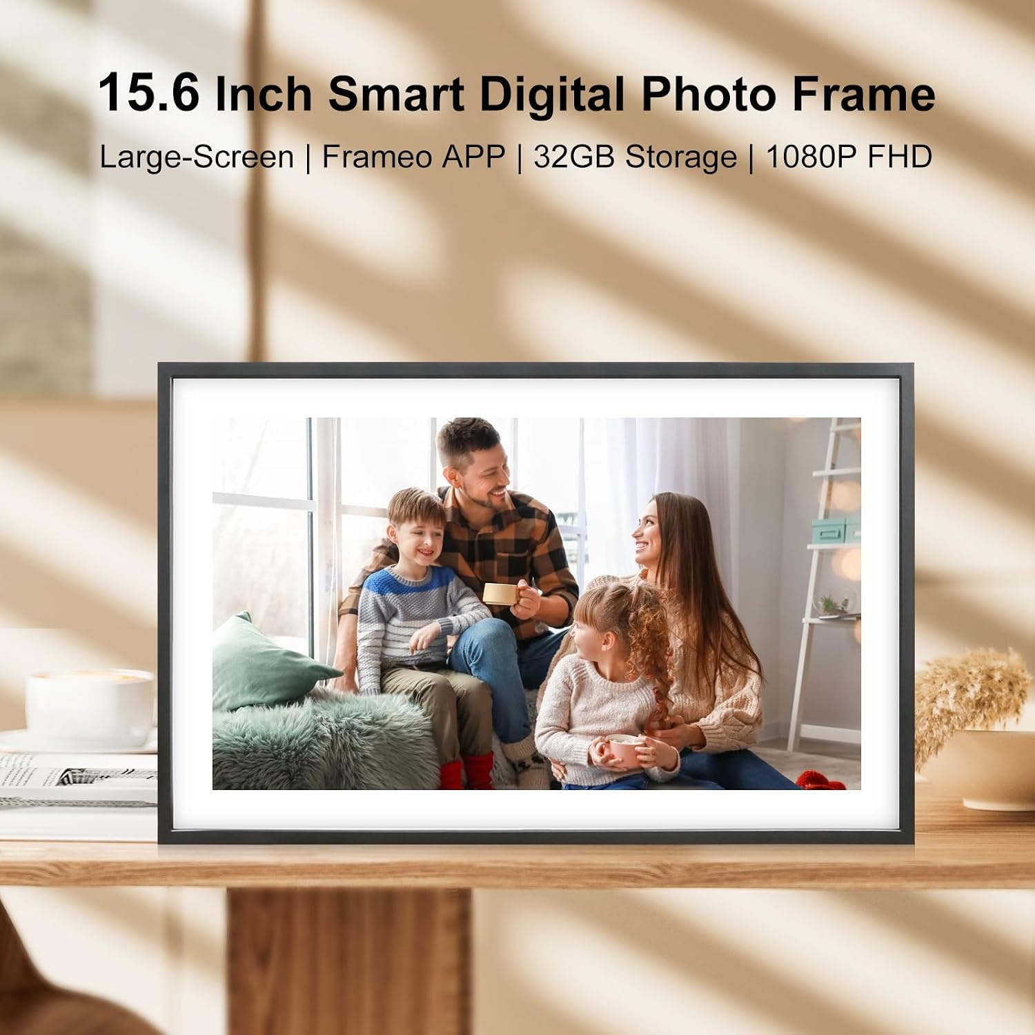 QCREA 15,6 Inch Digitale Fotolijst - 32GB - Full HD Touchscreen - Zwart en Wit