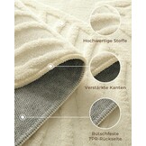 Machinewasbaar tapijt, 152 x 213 cm, bladpatroon, zachte korte pool, hoge dieptestructuur, antislip en slijtvast, ideaal voor woonkamer, slaapkamer, kantoor, crèmewit