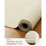 Machinewasbaar tapijt, 152 x 213 cm, bladpatroon, zachte korte pool, hoge dieptestructuur, antislip en slijtvast, ideaal voor woonkamer, slaapkamer, kantoor, crèmewit