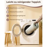 Machinewasbaar tapijt, 152 x 213 cm, bladpatroon, zachte korte pool, hoge dieptestructuur, antislip en slijtvast, ideaal voor woonkamer, slaapkamer, kantoor, crèmewit