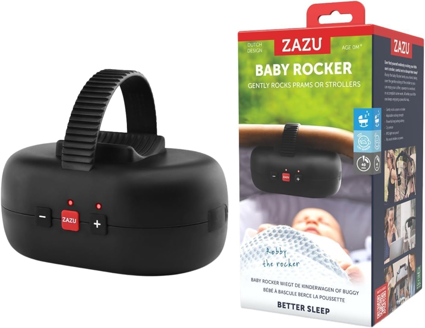 ZAZU Robby Automatische Kinderwagenwieg - Huilsensor - 5 Snelheden - Oplaadbaar - Zwart