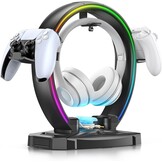 KDD RGB hoofdtelefoon & controller standaard met 9 lichtmodi - opvouwbare controller hanger voor bureau - oortelefoon standaard met kabel organizer - voor gamers desktop accessoires