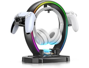 KDD RGB hoofdtelefoon & controller standaard met 9 lichtmodi - opvouwbare controller hanger voor bureau - oortelefoon standaard met kabel organizer - voor gamers desktop accessoires