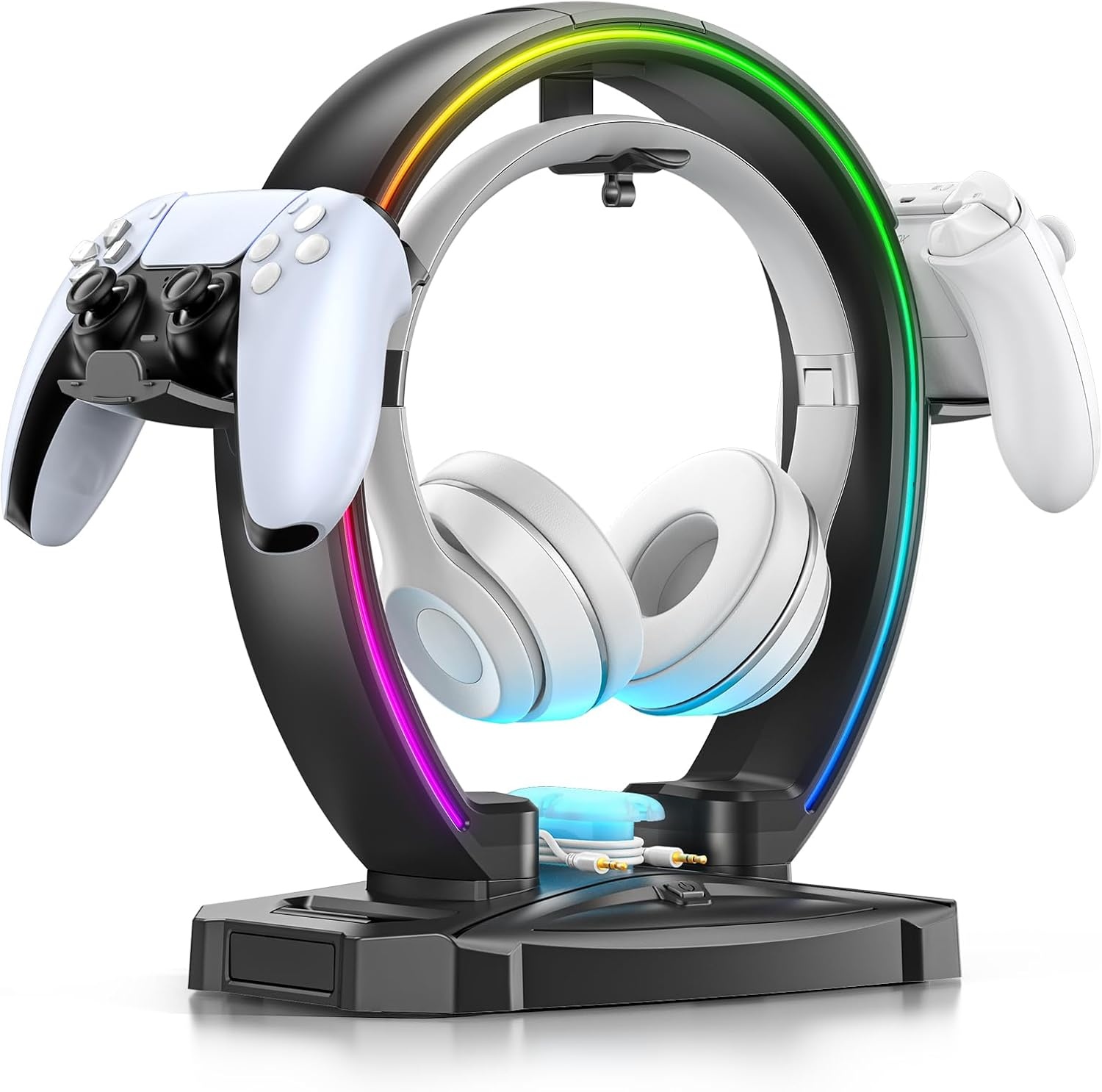 KDD RGB hoofdtelefoon & controller standaard met 9 lichtmodi - opvouwbare controller hanger voor bureau - oortelefoon standaard met kabel organizer - voor gamers desktop accessoires