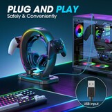 KDD RGB hoofdtelefoon & controller standaard met 9 lichtmodi - opvouwbare controller hanger voor bureau - oortelefoon standaard met kabel organizer - voor gamers desktop accessoires