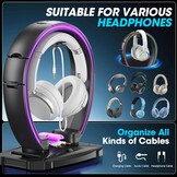 KDD RGB hoofdtelefoon & controller standaard met 9 lichtmodi - opvouwbare controller hanger voor bureau - oortelefoon standaard met kabel organizer - voor gamers desktop accessoires