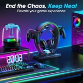 KDD RGB hoofdtelefoon & controller standaard met 9 lichtmodi - opvouwbare controller hanger voor bureau - oortelefoon standaard met kabel organizer - voor gamers desktop accessoires