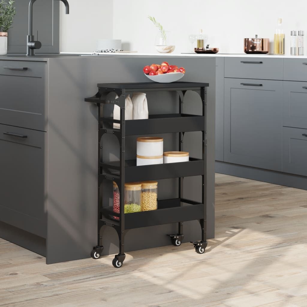 vidaXL Keukentrolley 53x20x76 cm bewerkt hout zwart