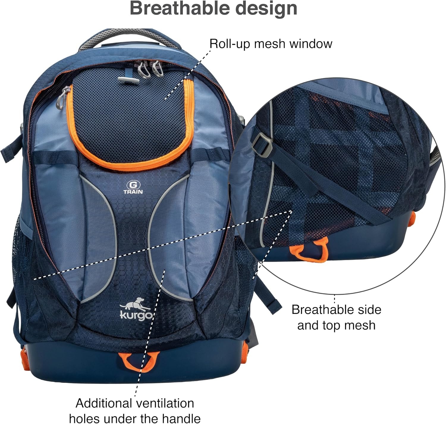 Kurgo G-Train Dog Carrier Backpack - Comfortable Travel Bag for Pets Up to 11 kg - Waterproof Bottom - Multi-Compartment Pack - Dog Hiking Gear - Rugged Adventure Backpack - Navy Blue