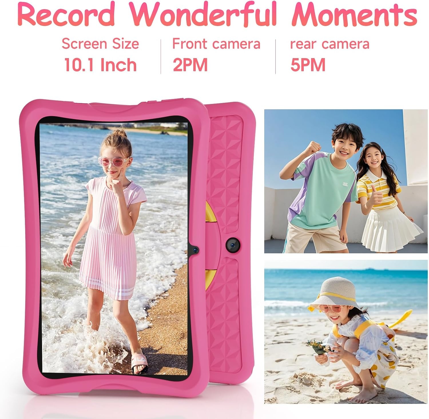 DigiLand Kindertablet 10,1 inch Android kindertablet met wifi met beschermhoes, ouderlijk toezicht, educatieve tablets, kinderen, jongens en meisjes, roze (RAM 6 GB + ROM 32 GB)