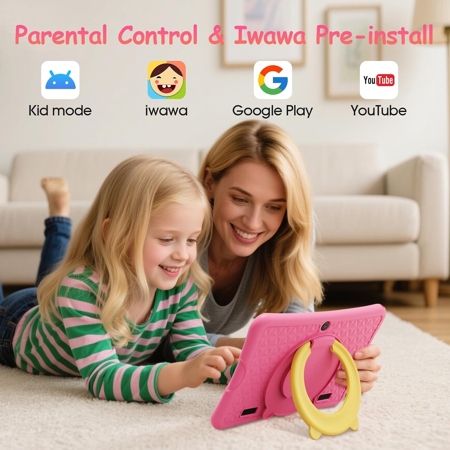 DigiLand Kindertablet 10,1 inch Android kindertablet met wifi met beschermhoes, ouderlijk toezicht, educatieve tablets, kinderen, jongens en meisjes, roze (RAM 6 GB + ROM 32 GB)