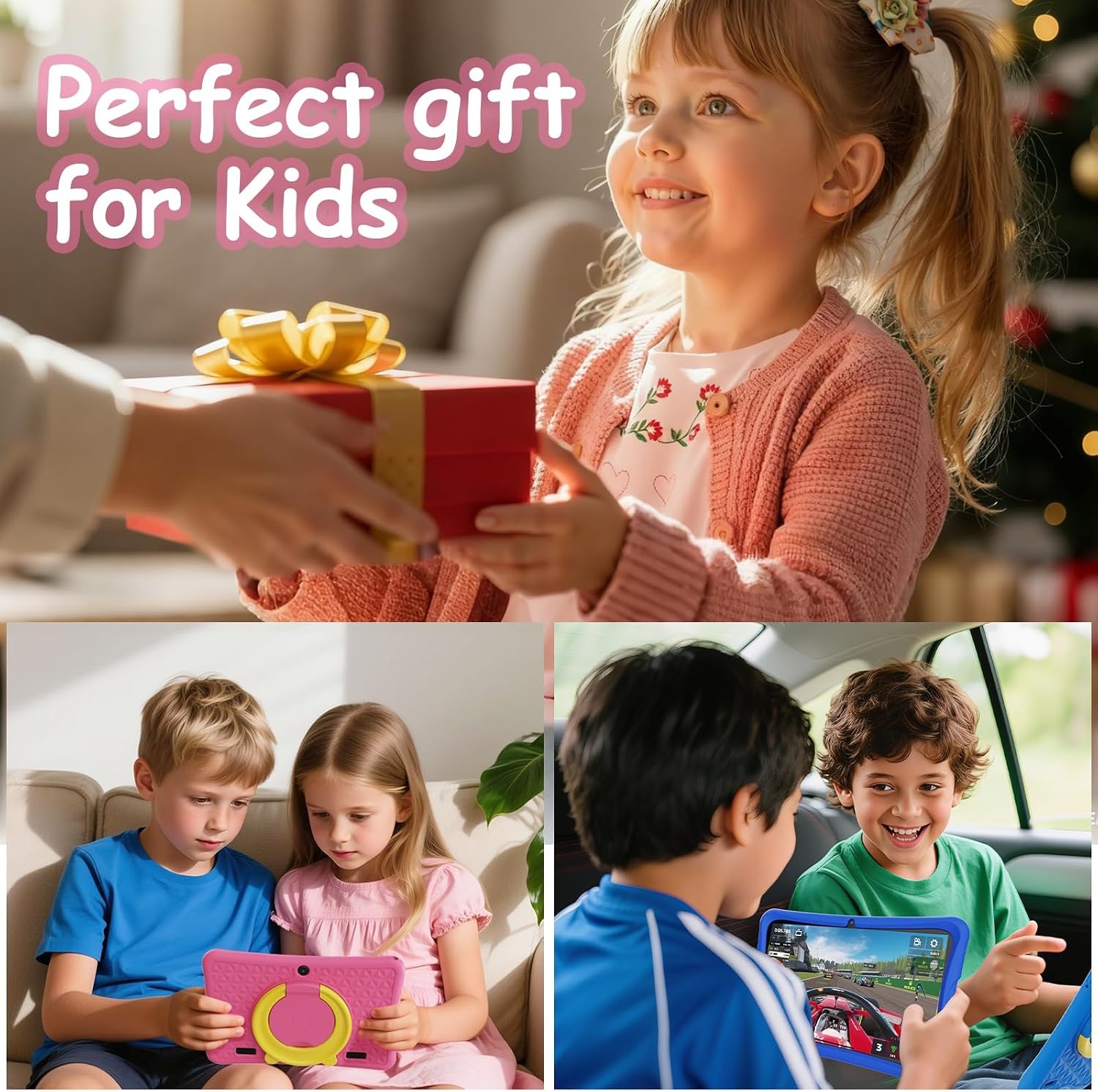 DigiLand Kindertablet 10,1 inch Android kindertablet met wifi met beschermhoes, ouderlijk toezicht, educatieve tablets, kinderen, jongens en meisjes, roze (RAM 6 GB + ROM 32 GB)