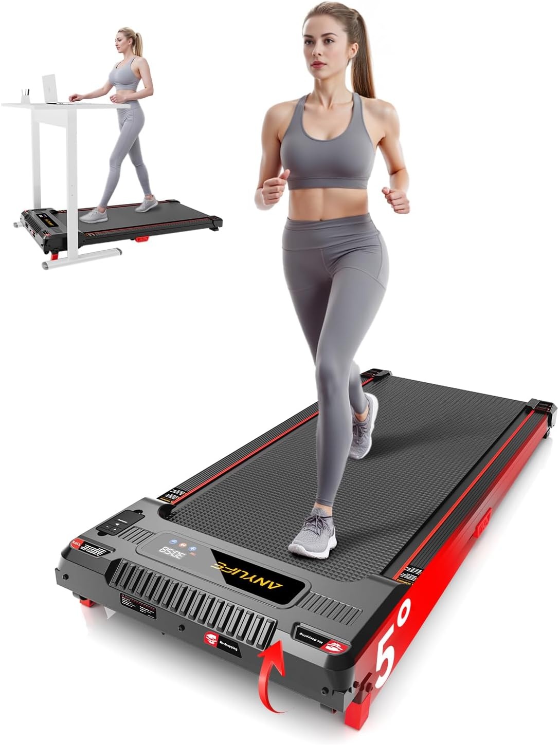 Anylife loopband, bureau Walking Pad, loopmat met helling, compacte Treadmill, loopmachine, stille loopmat, LED display, loopband voor thuis 150kg