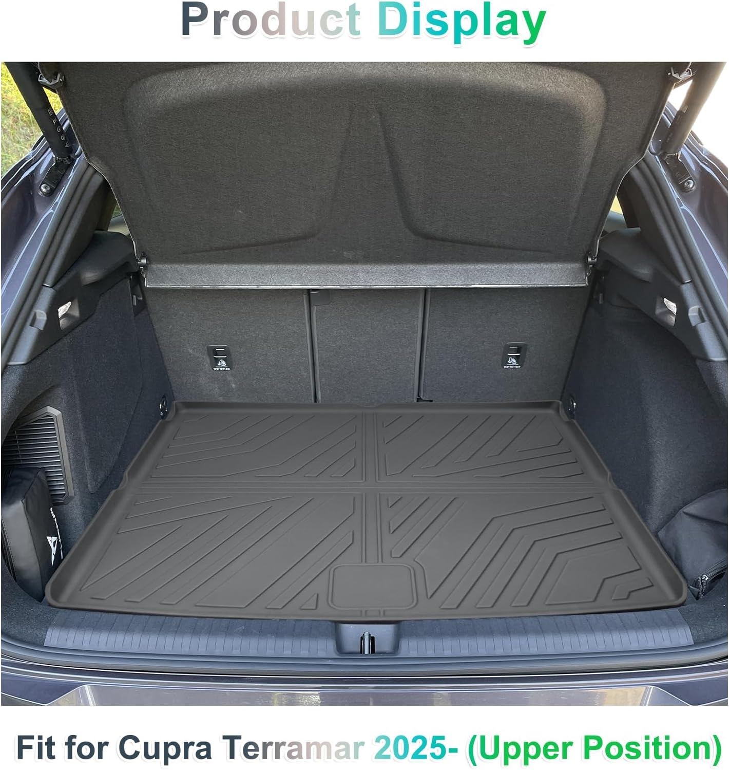 GAFAT Compatible with Cupra Terramar 2025 2026 hybrid/plug-in hybrid trunk mat, easy to fold, TPE all-weather trunk mat, high edge, 3D scanning multifunctional mat (top)
