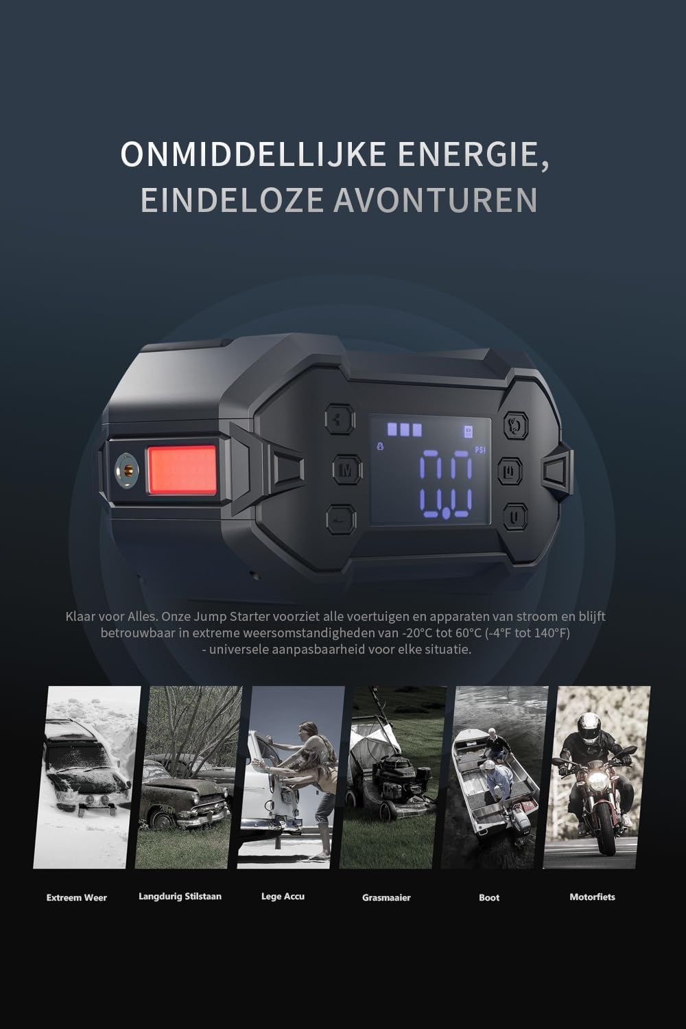 Portable Car Starthulp Powerbank 3000A met Luchtcompressor 12V Batterij Jumper Noodpakket voor 8.0L Benzine & Diesel Motoren Power Booster Start Boost Lader Box en Power Bank, Hoge Efficiëntie
