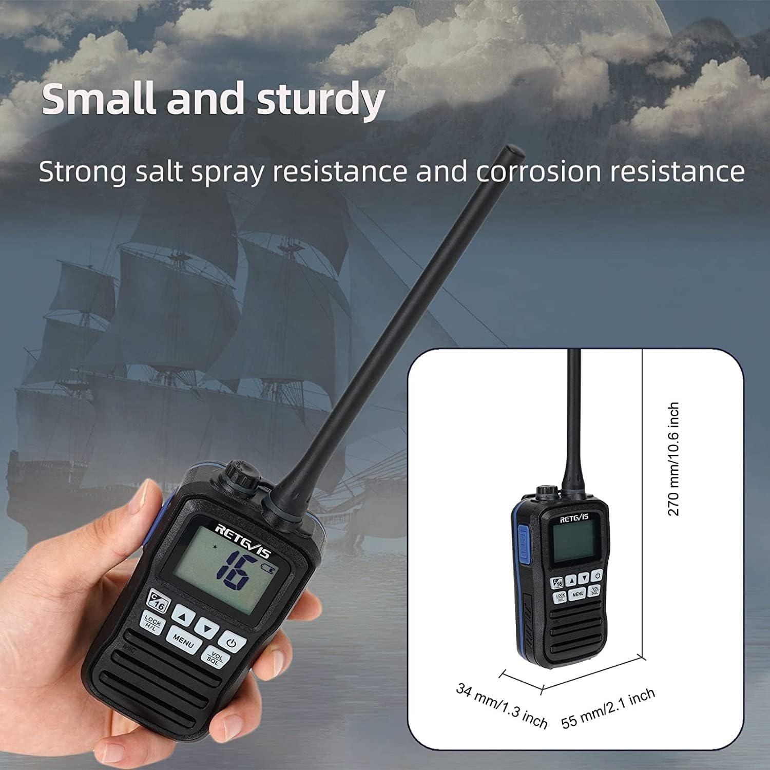 Retevis RM01 Marine Walkie Talkie IP67 Waterproof Handheld Radio Vibration Floating 88 Channels Handheld Radio for Kayaking Fishing Boating (Black, 1 Pack)