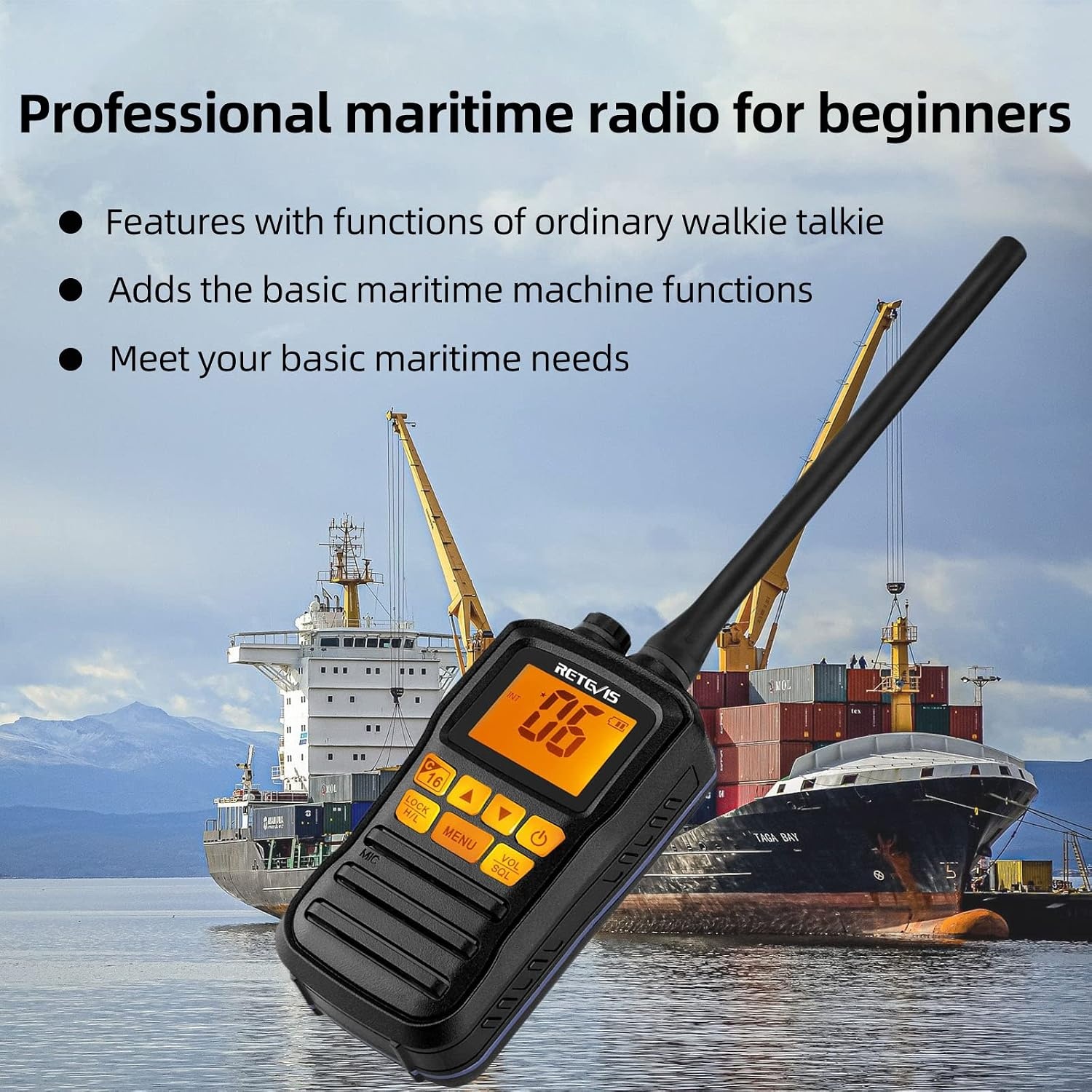 Retevis RM01 Marine Walkie Talkie IP67 Waterproof Handheld Radio Vibration Floating 88 Channels Handheld Radio for Kayaking Fishing Boating (Black, 1 Pack)