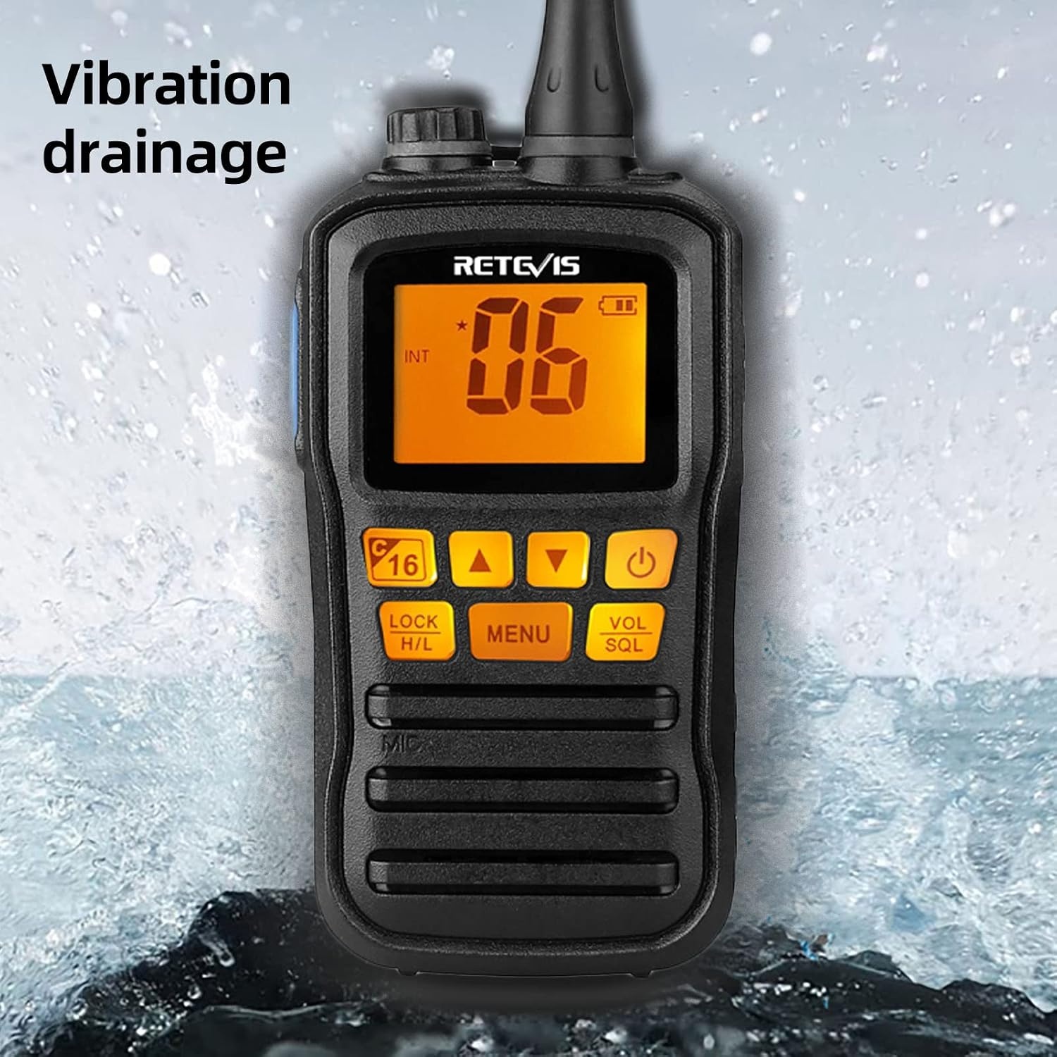 Retevis RM01 Marine Walkie Talkie IP67 Waterproof Handheld Radio Vibration Floating 88 Channels Handheld Radio for Kayaking Fishing Boating (Black, 1 Pack)