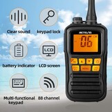Retevis RM01 Marine Walkie Talkie IP67 Waterproof Handheld Radio Vibration Floating 88 Channels Handheld Radio for Kayaking Fishing Boating (Black, 1 Pack)