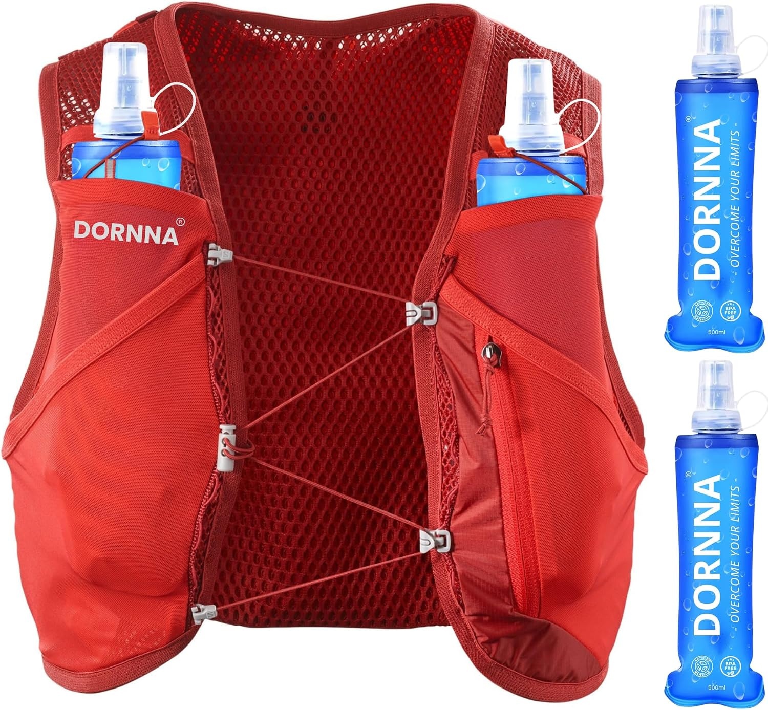 Light Edition V1 Drinkvest Trail Running + 2 Soft Flask 500 ml, hardlooprugzak voor dames en heren, achterzak voor blaren tot 2 liter