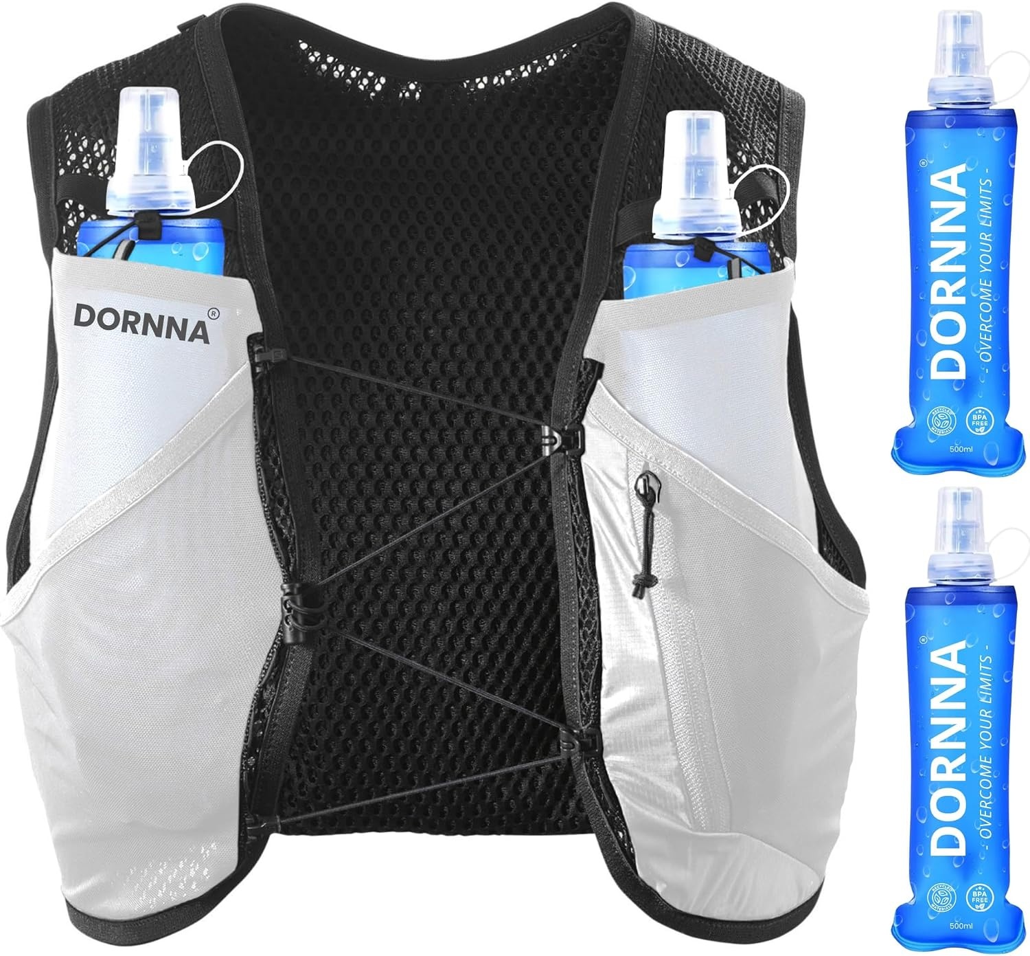 Light Edition V1 Drinkvest Trail Running + 2 Soft Flask 500 ml, hardlooprugzak voor dames en heren, achterzak voor blaren tot 2 liter