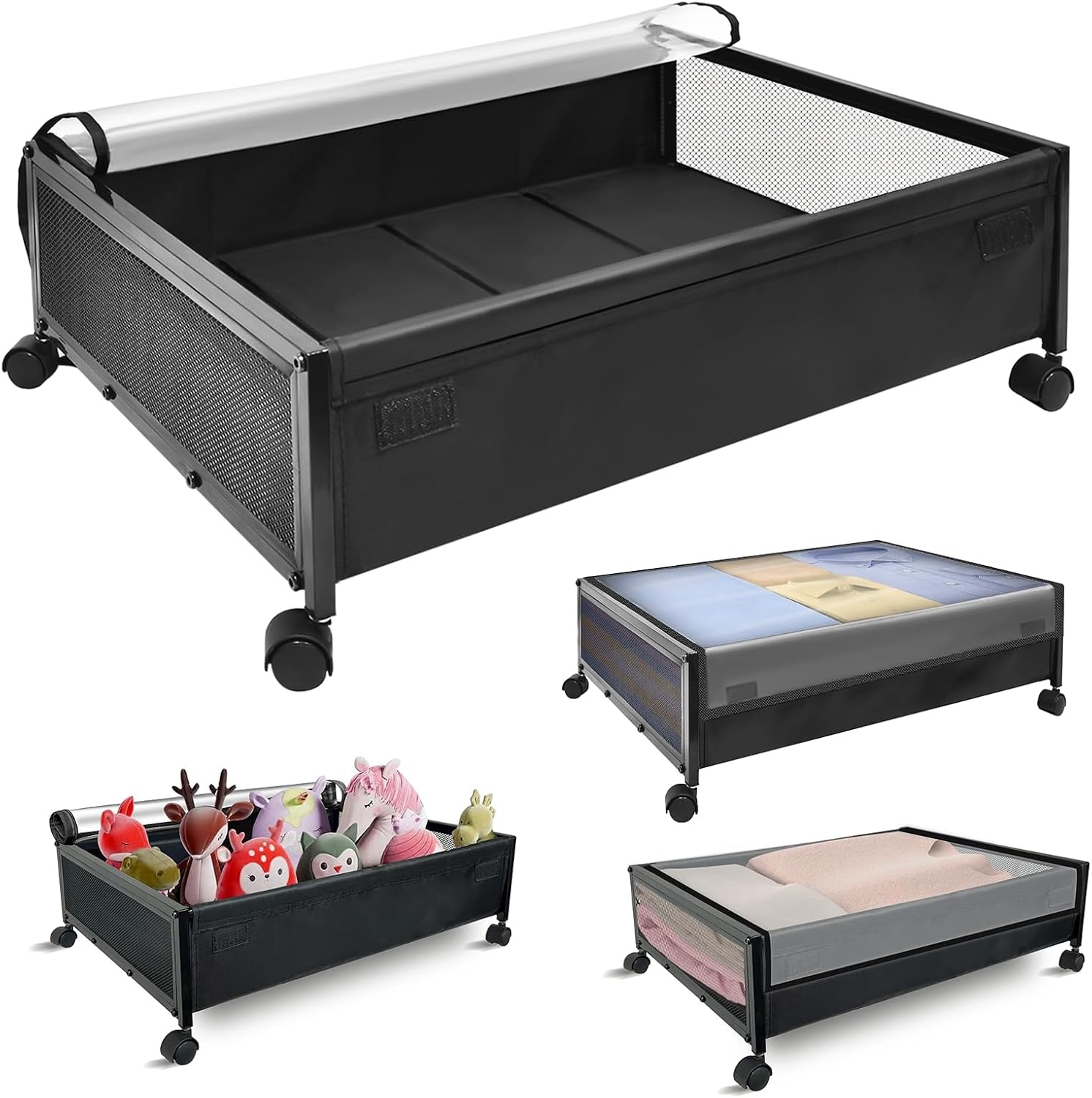 SPECILITE Opbergbakken voor Onder Het Bed Op Wieltjes, 2 Stuks Rollende Metalen Bakken met Deksels, Opbergzakken voor Kleding, Schoenen, Speelgoed en Dekens - Maat 2 Pack