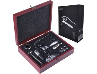 GWCLEO Wijnopener Set 9-delig Zilver met Accessoires en Opbergdoos