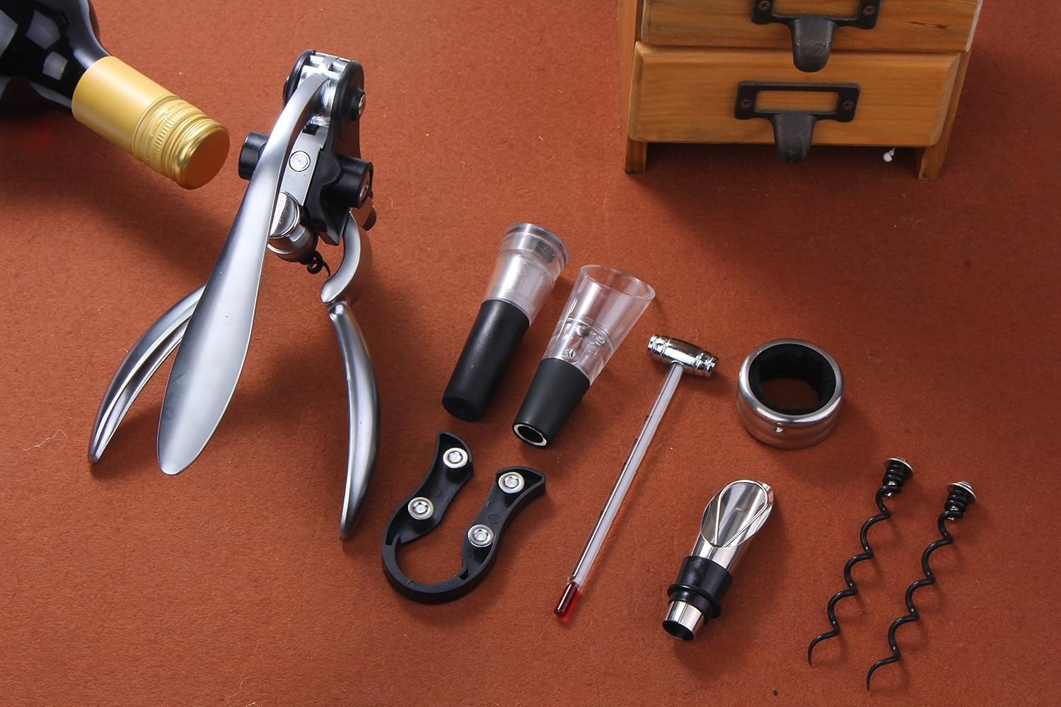 GWCLEO Wijnopener Set 9-delig Zilver met Accessoires en Opbergdoos