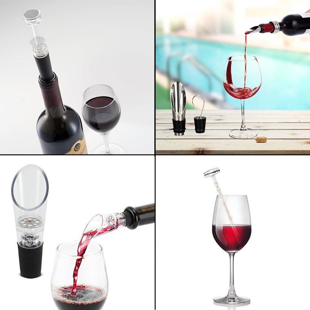 GWCLEO Wijnopener Set 9-delig Zilver met Accessoires en Opbergdoos
