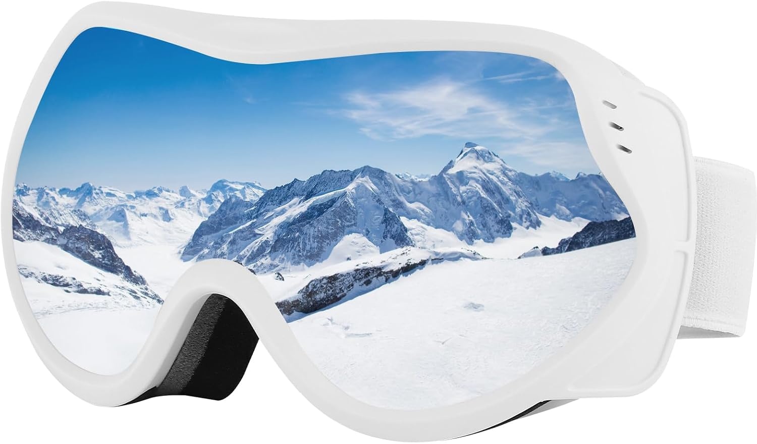 Skibril voor brildragers - Helmcompatibel, UV400, Anti-condens - Wit/Zilver (53% korting)