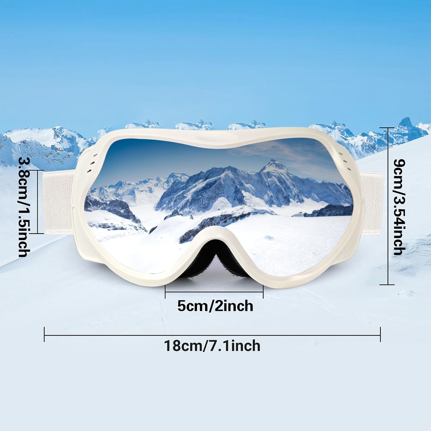 Skibril voor brildragers - Helmcompatibel, UV400, Anti-condens - Wit/Zilver (53% korting)