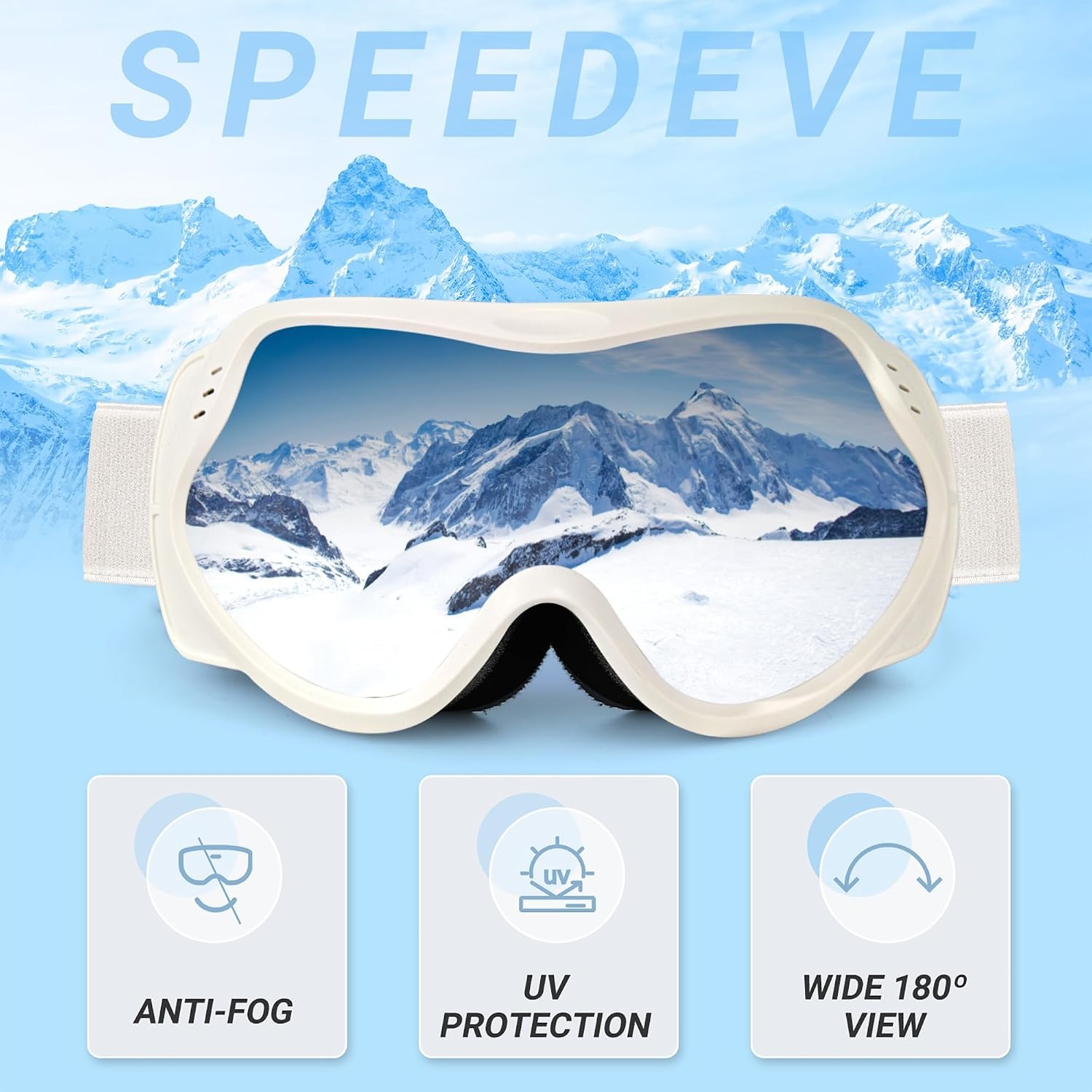 Skibril OTG Helmcompatibel Wit/Zilver UV400 Anti-mist - 53% Korting