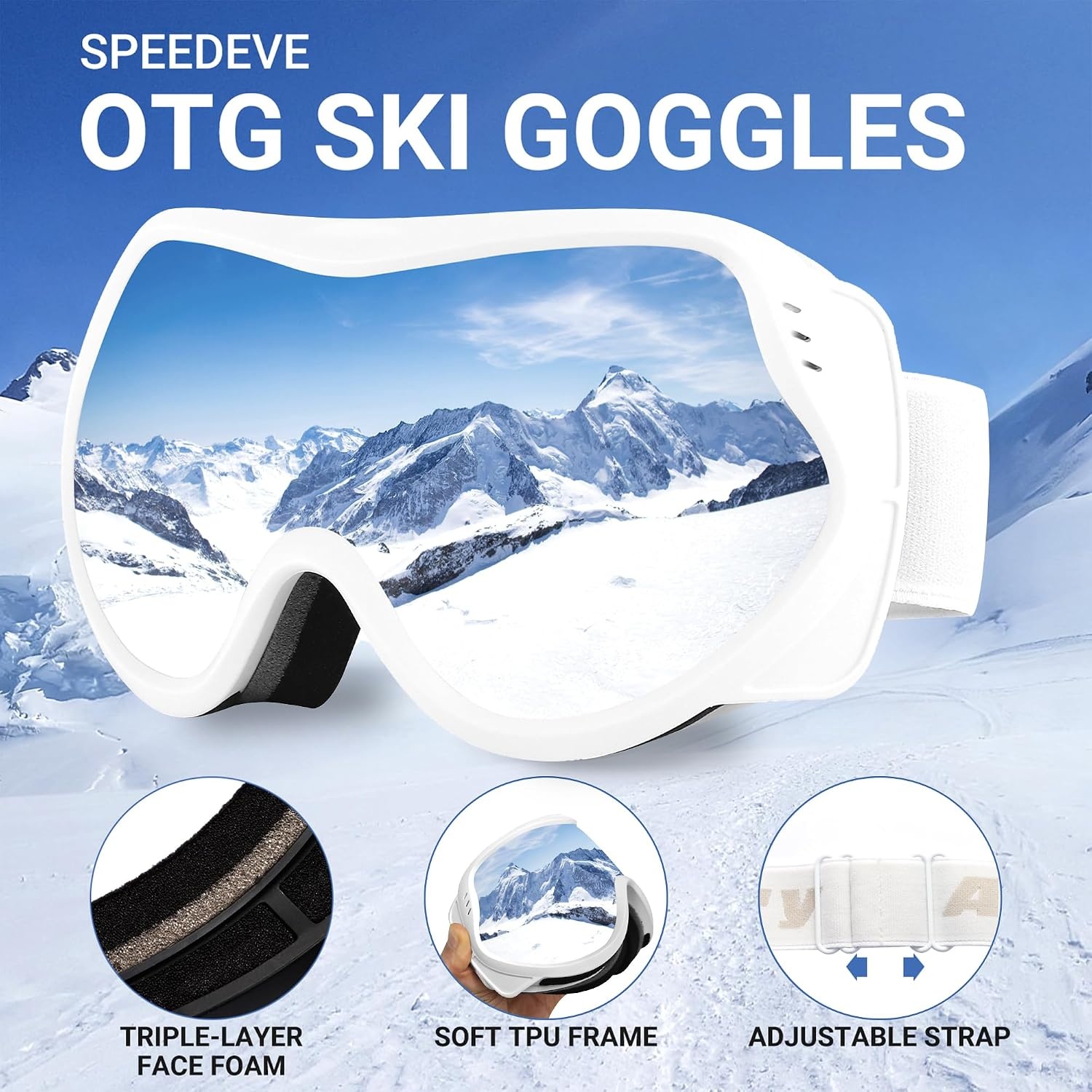 Skibril OTG Helmcompatibel Wit/Zilver UV400 Anti-mist - 53% Korting
