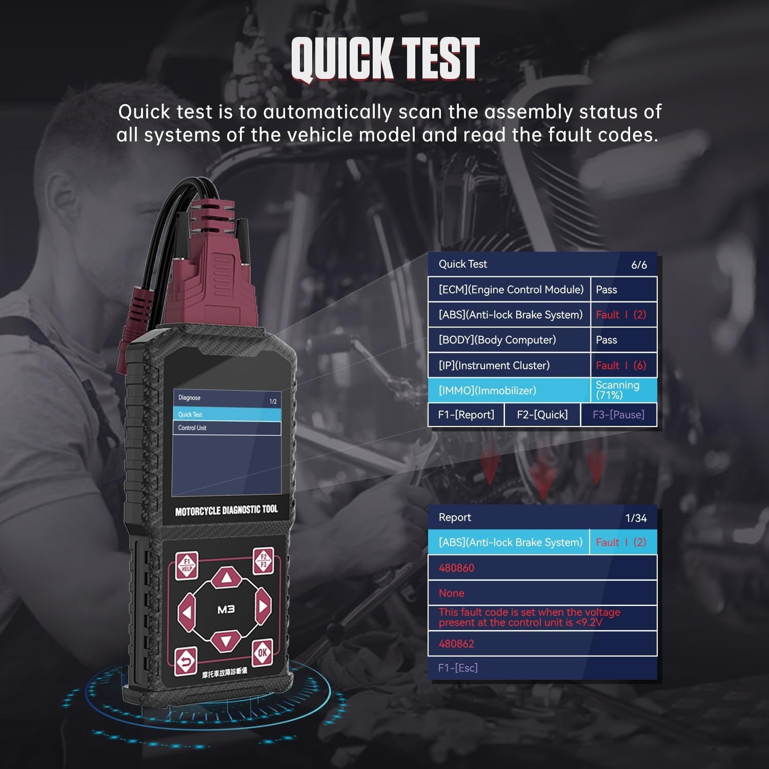 LUTIFIX M3-A Motor Diagnose Scanner - OBD2 Codelezer voor Honda, Yamaha en Kawasaki
