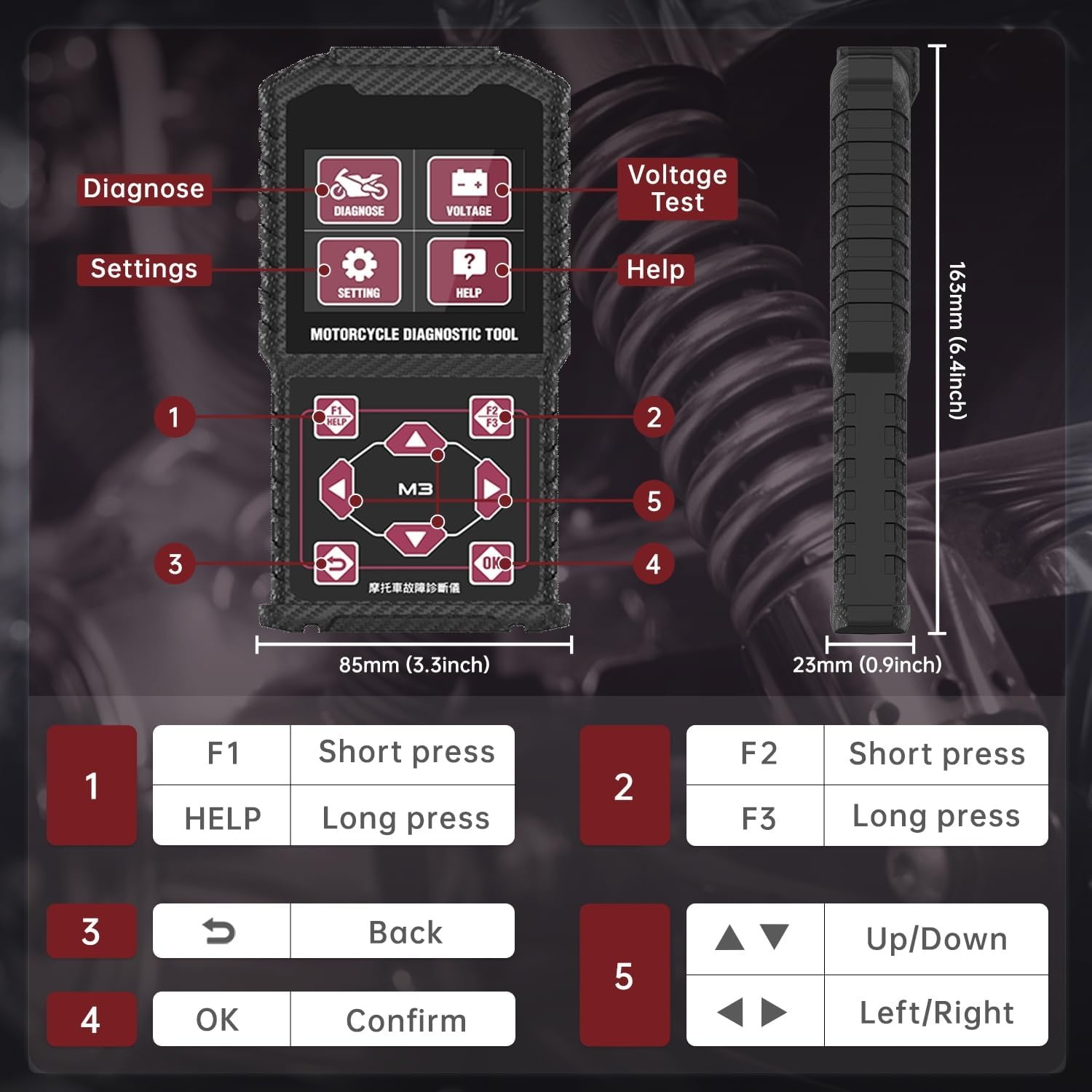 LUTIFIX M3-A Motor Diagnose Scanner - OBD2 Codelezer voor Honda, Yamaha en Kawasaki