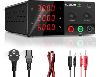 RUZIZAO Laboratorium Voeding 30V 20A - Regelbare DC Voeding 600W - Zwart