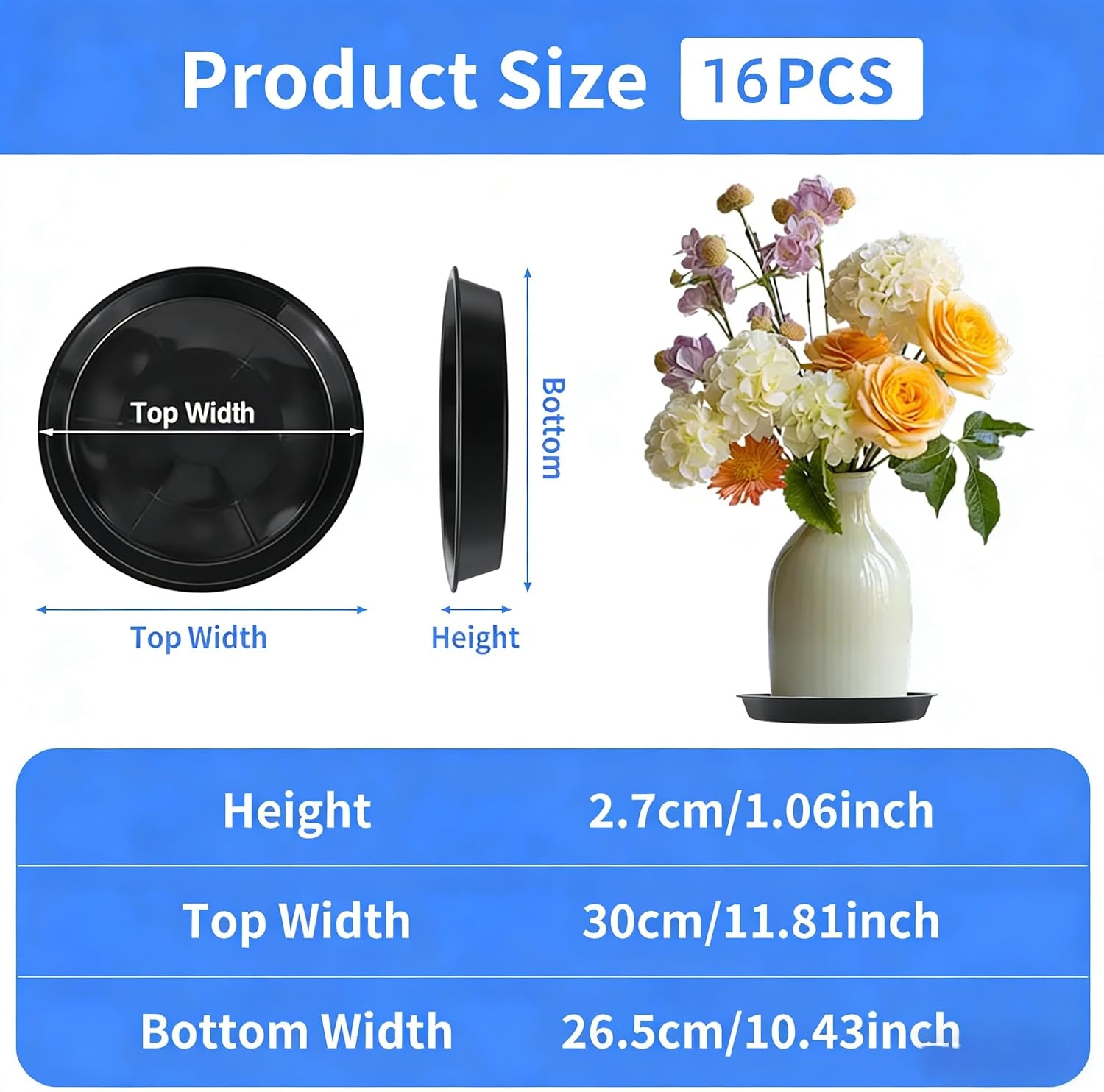 Plantenschotel Rond Zwart Kunststof 30 cm - 16 Stuks - Duurzaam & UV-bestendig