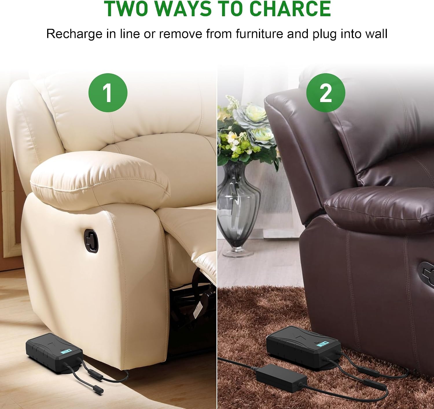 2500 mAh batterij universele sanans fil voor meubels, oplaadbaar, voor chaise longue électrique, canapé, fauteuil, handig voor meubels met 2 aansluitingen