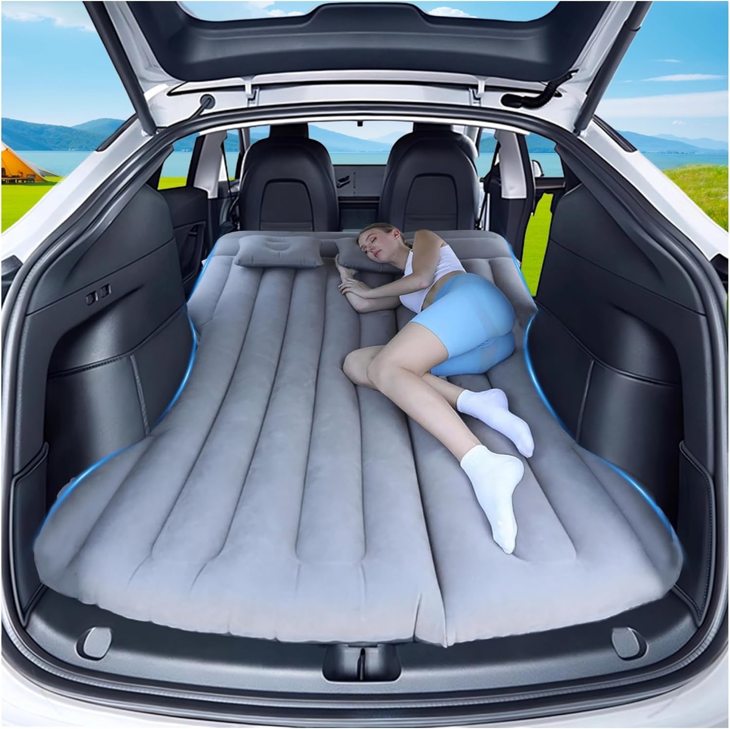 AGEMANY Luxe Luchtbed voor Auto - 195 x 130 cm - Grijs - Geschikt voor Tesla Model Y en SUV