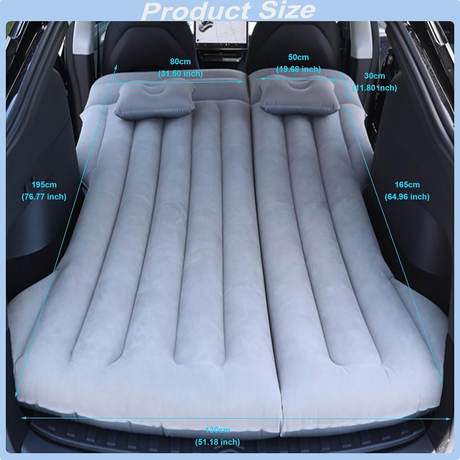 AGEMANY Luxe Luchtbed voor Auto - 195 x 130 cm - Grijs - Geschikt voor Tesla Model Y en SUV